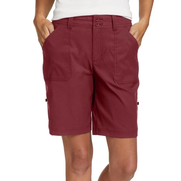 NWT Eddie Bauer Women’s Rolled Hem Lightweight Bermuda Short Size 8 Red/Burgundy - Picture 2 of 8